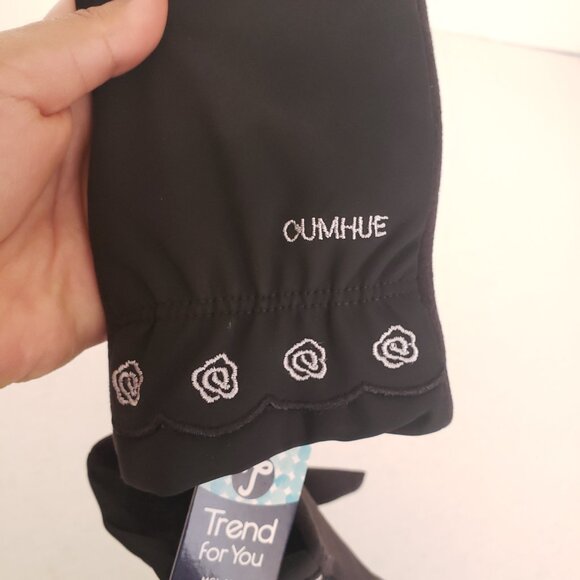 New Oumhue Trend For You Black Flower Warm Girlie Winter Gloves - Picture 3 of 7